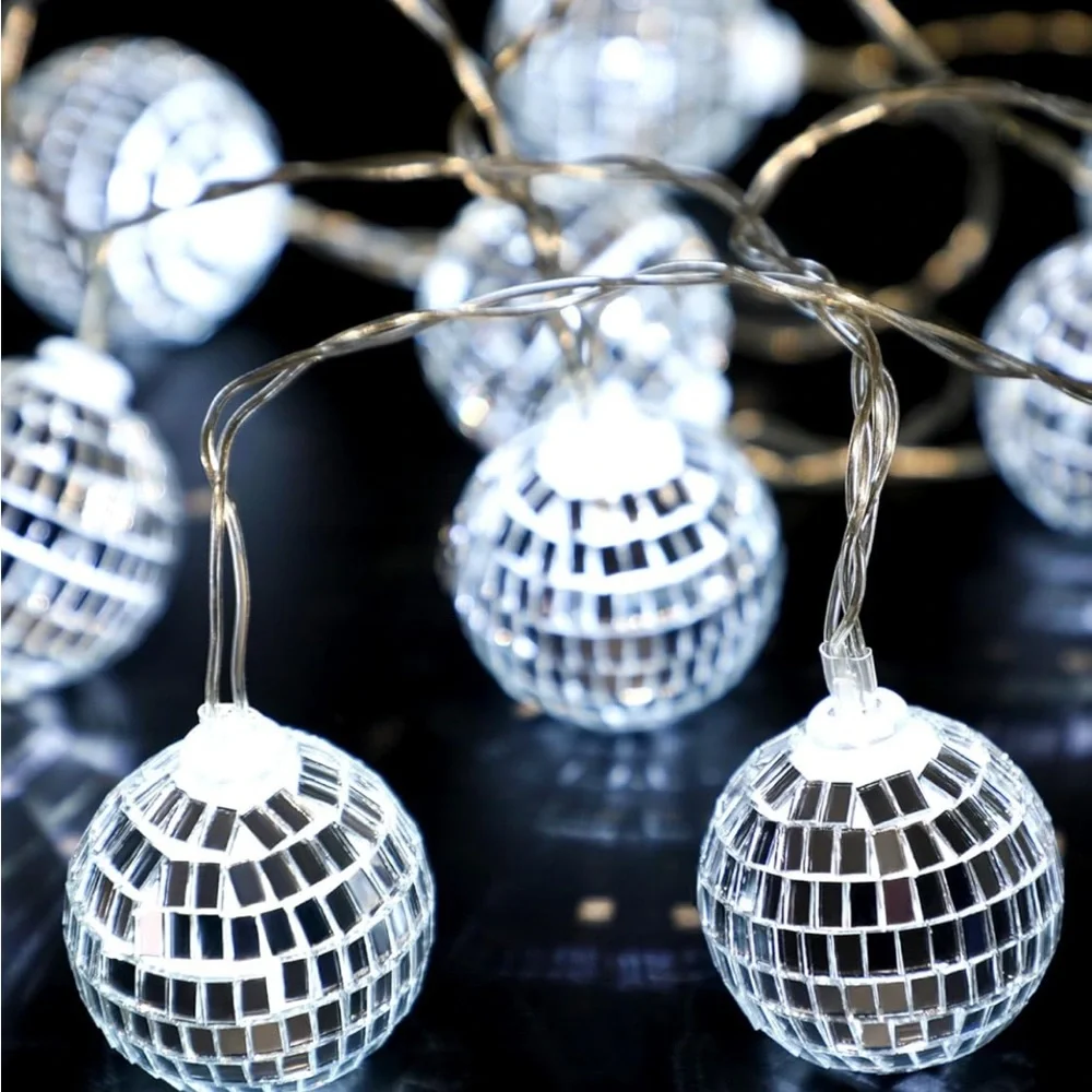 Christian Siriano Led Silver Disco Ball String Lights with 10 Bulbs NWT